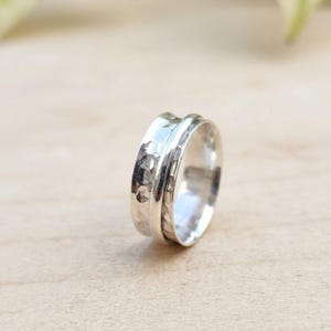 Sterling Silver Textured Spinner Ring, Oxidized Layered Band, Artisan Statement Jewelry