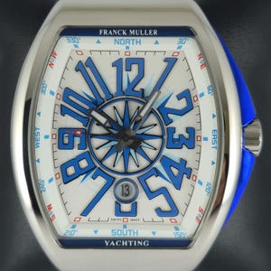 Reloj de pulsera analógico de lujo vintage Franck Muller Vanguard Yachting automático con esfera blanca y fecha para hombre. Envío gratis.