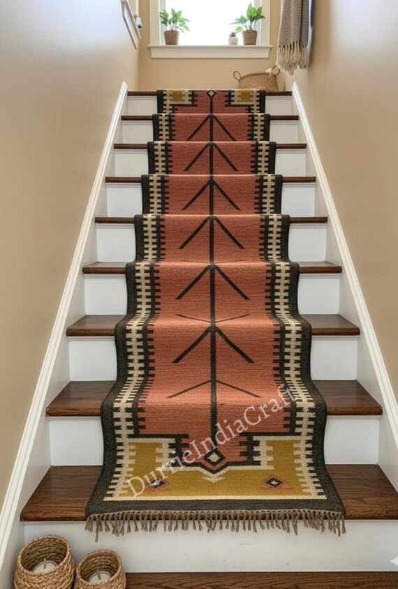 Wool Jute Runner Rug: Handwoven Kilim, Red Tribal Pattern