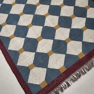 Handmade Wool Jute Kilim Rug,Wool Jute Kilim Rug,Wool and Jute Rug Handmade, Kilim Dhurrie Rug,Handmade Navajo Kilim Rug, Aztec Rug,