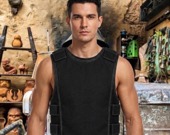 Gilet utilitaire tactique noir pour homme, gilet harnais technique en toile, tenue streetwear cosplay inspirée de Boba Fett