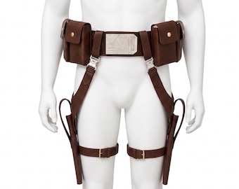Ceinture en cuir mandalorienne avec étui pour pistolet et pochettes, ceinture utilitaire cosplay en cuir de cheval réglable pour déguisement