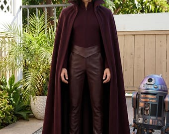 Medieval Fantasy Costume Dark Burgundy Wool Cape Leather Pants Cosplay Outfit Gothic Renaissance Inspired Ensemble Set