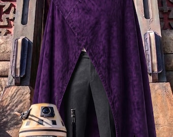 Cape à capuche effet vieilli, cape violet foncé Fantasy Ranger, cape de costume GN post-apocalyptique pour cosplay