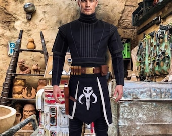Costume de cosplay noir inspiré de Boba Fett, tenue mandalorienne avec ceinture et étui, tenue de convention de science-fiction