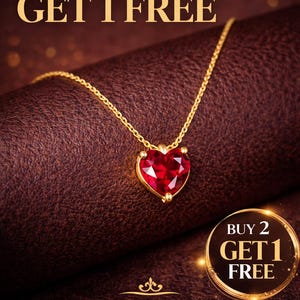 Collar con colgante de rubí en forma de corazón, oro macizo de 10-14 quilates, piedra natal de julio (Compra 2 y llévate 1 gratis)