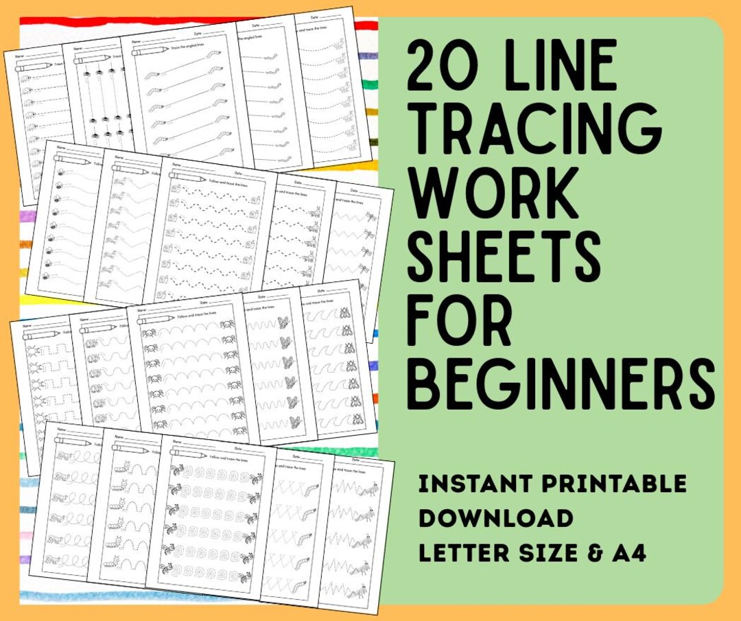 20 Line Tracing Worksheets for Beginners - Etsy