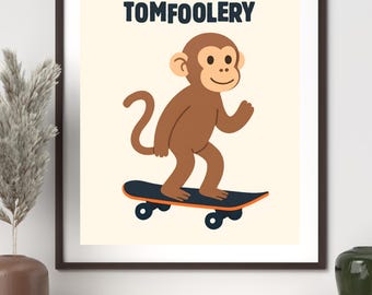 Muurkunst aap | Op weg naar grappenmakerij | Grappige meme-afdruk | Grappige dierenposterafdrukken | Trendy kunstprint dier | DIGITALE KUNST BESCHIKBAAR