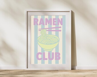 Ramenklubb | Randig konst | Japansk Ramen-affisch | Ramen-konsttryck | Trendiga mataffischer | Mattryck | DIGITALT TRYCK NEDLADDNINGSBAR
