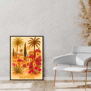 Paphos Cyprus | Cyprus Prints | Cyprus Art | Mediterranean Art Print | Floral Travel Print | Europe Travels Art | DIGITAL ART DOWNLOADABLE