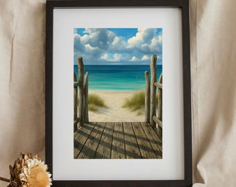 Turquoise zeeprint | Vakantieposters | Zomerstrandposters | Zomerposter | Wallart-print oceaan | Strandkunst aan de muur | DIGITALE KUNST