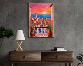 Afdrukken Dubrovnik Kroatië | Reisafdruk Kroatië | Reisposter | Europa-poster | Vakantiereiskunst | Stadsposterset | DIGITALE KUNSTPRINT