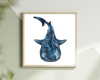 Whale Shark Art | Shell Decor | Watercolour Art | Sea Prints | Shell Wall Art | Summer Prints | Coastal Art | DIGITAL PRINT DOWNLOADABLE