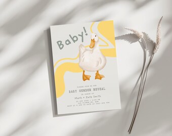 Gender Reveal-uitnodiging canvassjabloon | Schattig eendje | Schattig, bewerkbaar, aanpasbaar | Makkelijk te gebruiken