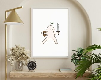 Leafman-poster: ik ben ook een krijger | NON-AI, handgetekende digitale kunst | Afdrukbare digitale poster met wanddecoratiegalerij | Maten A2, A3, A4, A5