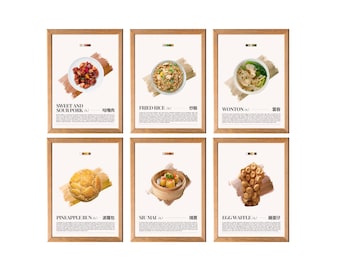 Hong Kong Food Art Print Set: minimalistische keukenmuurdecoratie (digitale download, A2-A5)