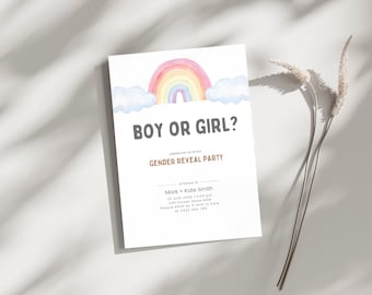 Uitnodigingssjabloon Rainbow Gender Reveal: bewerkbaar canvasontwerp