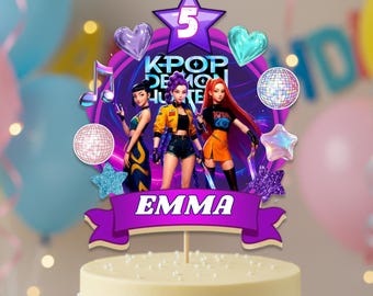 Bearbeitbarer Kpop Dämonenjäger Cake Topper, Huntrix Partydekoration, Huntrix Kpop Geburtstagsstecker, Canva Vorlage, Sofort Download