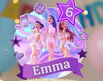 Editable Kpop Demon Hunters Cake Topper, Huntrix Party Decoration, Huntrix Kpop Birthday Topper, Canva Template, Instant Download