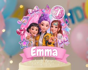 Bearbeitbarer Kpop Dämonenjäger Cake Topper, Huntrix Partydekoration, Huntrix Kpop Geburtstagsstecker, Canva Vorlage, Sofort Download