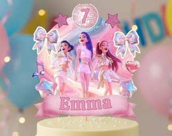 Editable Kpop Demon Hunters Cake Topper, Huntrix Party Decoration, Huntrix Kpop Birthday Topper, Canva Template, Instant Download