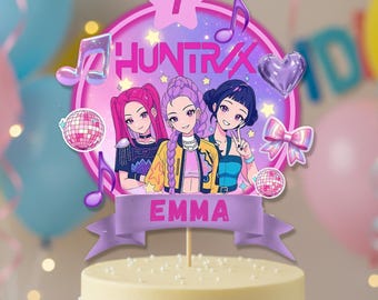 Bearbeitbarer Kpop Dämonenjäger Cake Topper, Huntrix Partydekoration, Huntrix Kpop Geburtstagsstecker, Canva Vorlage, Sofort Download