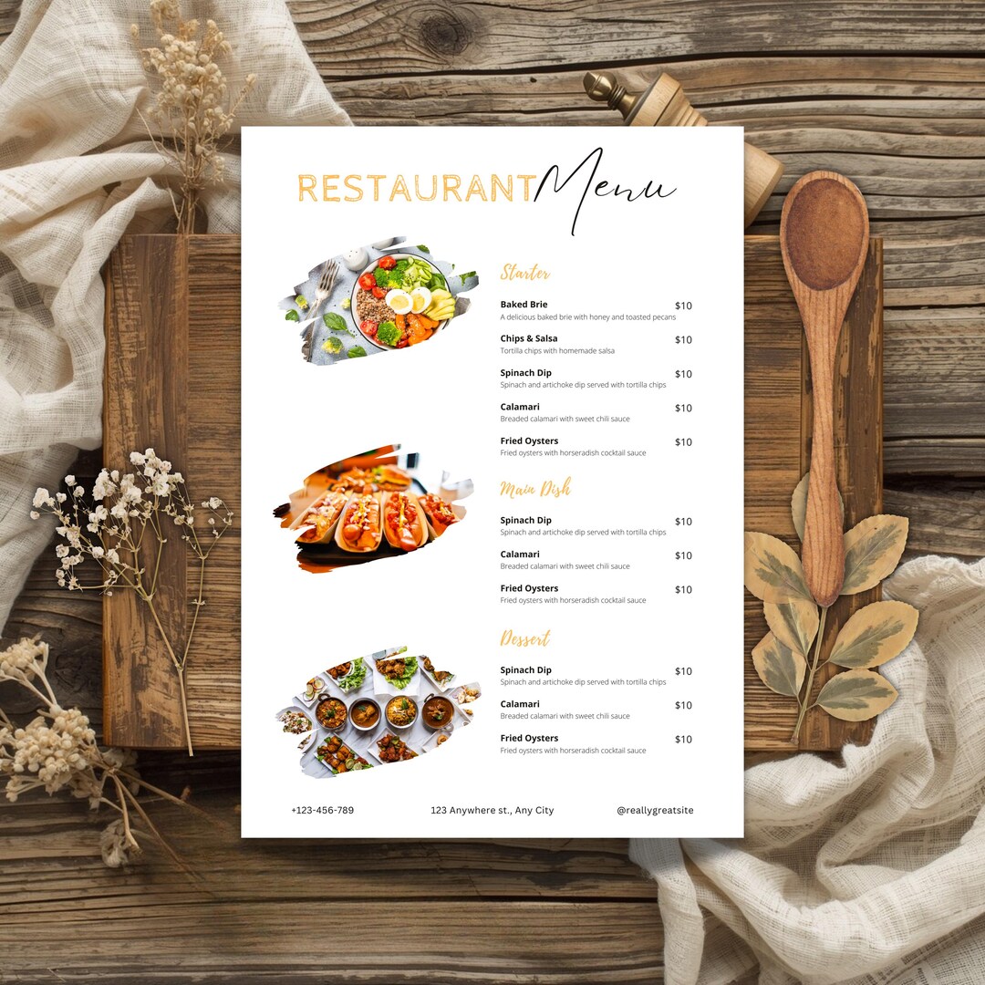 Editable Restaurant Menu Template | Printable Food Menu | Canva Menu ...