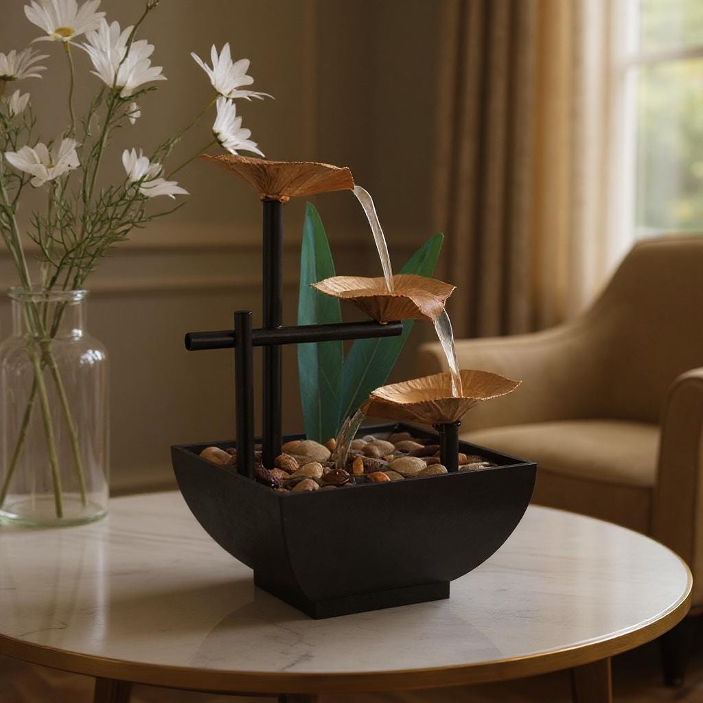 Zen Tabletop Water Fountain: LED Light, Golden Leaf Bowls - Etsy Israel, image size:1024x1024