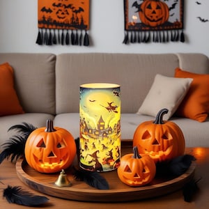Velas cônicas de LED sem chama de 6&quot; para presente de Halloween, vela cintilante de gato/bruxa/abóbora com controle remoto e temporizador, conjunto de 3 velas, decoração de inauguração de casa