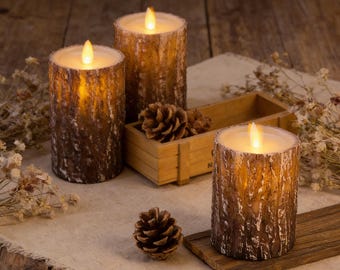 Vela LED de pino, velas de parafina sin llama con control remoto, 3 unidades, decoración rústica para el hogar, regalo romántico para cumpleaños, bodas y fiestas.