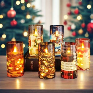 Christmas Flameless Candles with Remote & Timer, Santa Claus/Reindeer Flickering LED String Battery Candles, Housewarming Holiday Gift