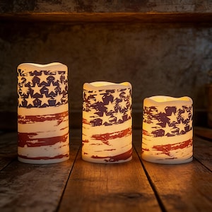 American Flag LED Candle 3 Size, Flameless Patriotic Candles, 4th of July Decor, Rustic USA Home Decor, Independence Day Gift