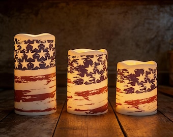 American Flag LED Candle 3 Size, Flameless Patriotic Candles, 4th of July Decor, Rustic USA Home Decor, Independence Day Gift