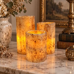 Flameless LED Pillar Candles Set of 3, Real Wax Battery Operated Candles with Remote Timer, Rustic Vintage Candle Decor, 4 5 6 Inch