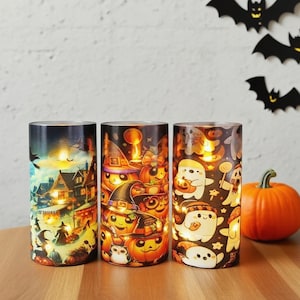 Velas sem chama de Halloween com luzes de corda, controle remoto e temporizador