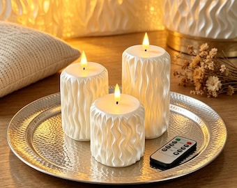 Juego de 3 velas LED sin llama impresas en 3D / Candelabros de PLA con mando a distancia y temporizador / Decoración para bodas, regalo de inauguración de casa para ella