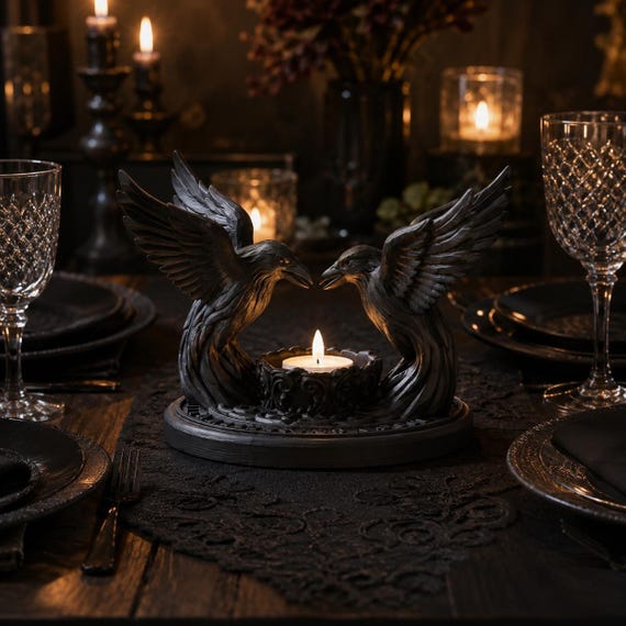 Double Raven Tealight Holder