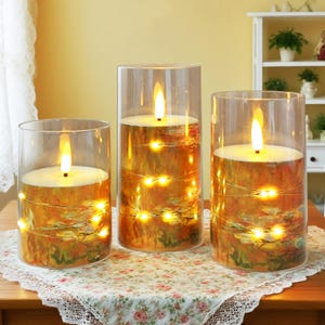 Näckrosdamm Flamlösa ljus Set om 3 | Batteridrivna LED-ljus med fjärrkontroll och timer | Heminredning, Bröllopsdekoration, Halloween-julklapp