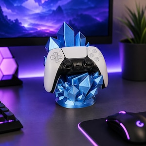 Crystal Game Controller Stand, Blue Gaming Desk Decor, Controller Holder for PS5 Xbox Switch Pro, Gamer Gift