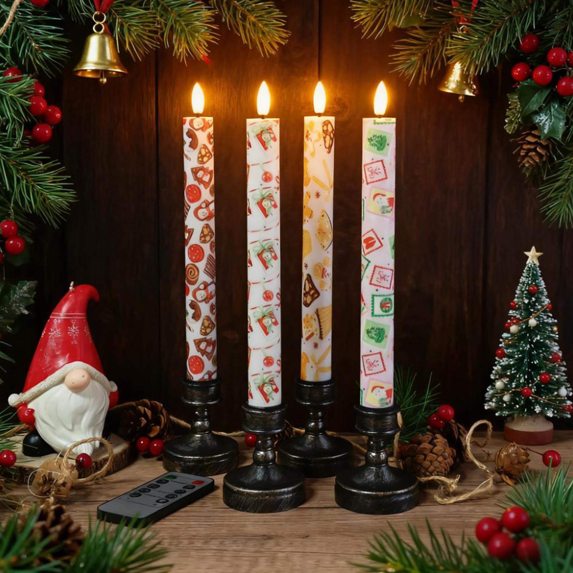 Christmas LED Taper Candles Set