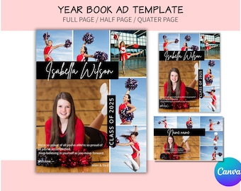 Senior Yearbook Ad Template - Full Page Half Page Quarter Page - Graduation Tribute, Canva Ads Printable Digital Download