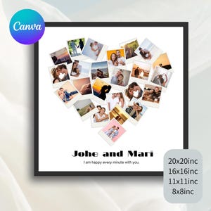 Heart Shape Photo Collage Templates, Heart photo collage template, FAMILY photo collage, birthday photo collage, family photo art, Canva