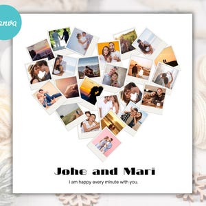 Heart Shape Photo Collage Templates, Heart photo collage template, FAMILY photo collage, birthday photo collage, family photo art, Canva