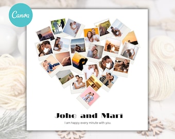 Heart Shape Photo Collage Templates, Heart photo collage template, FAMILY photo collage, birthday photo collage, family photo art, Canva