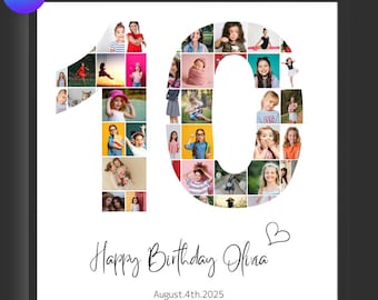 10th Birthday Photo Collage Template / Customizable Number 10 Design / Family Gift / Canva Digital Download