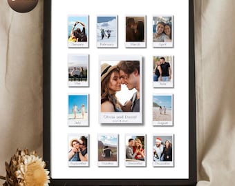 Custom Polaroid Photo Frame Anniversary Template | 1 Year Anniversary Gift for Couple | Personalized Keepsake | Editable in Canva