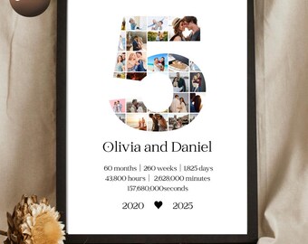 5th Wedding Anniversary Photo Collage TEMPLATE, 5 Years of Marriage Printable Gift, canva template