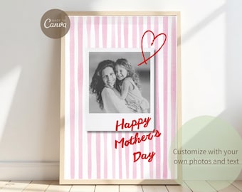 Mother’s Day Photo Poster Template, Personalized Gift for Mom, Printable Wall Art, Custom Photo Canva Template