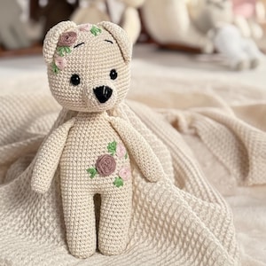 handmade teddy, crocheted teddy, soft toy, baby gift, amigurumi, birth, baptism, handmade, sustainable, unique