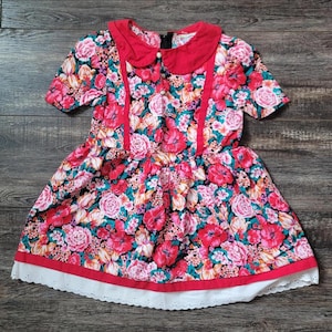 Vintage Girls Dress Size 5 and 6 with Floral and Lace Detailing- 90&#39;s Vintage Racing Ribbons Brand